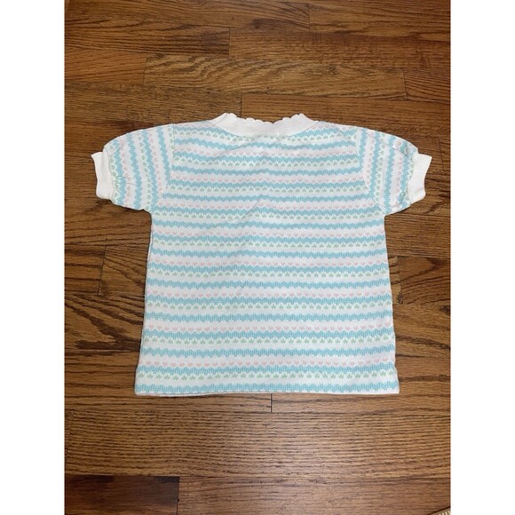 VINTAGE 70s Healthtex Baby Pastel Hearts Stripe Scallop Collar Sleeve USA 24 MO - Picture 3 of 7